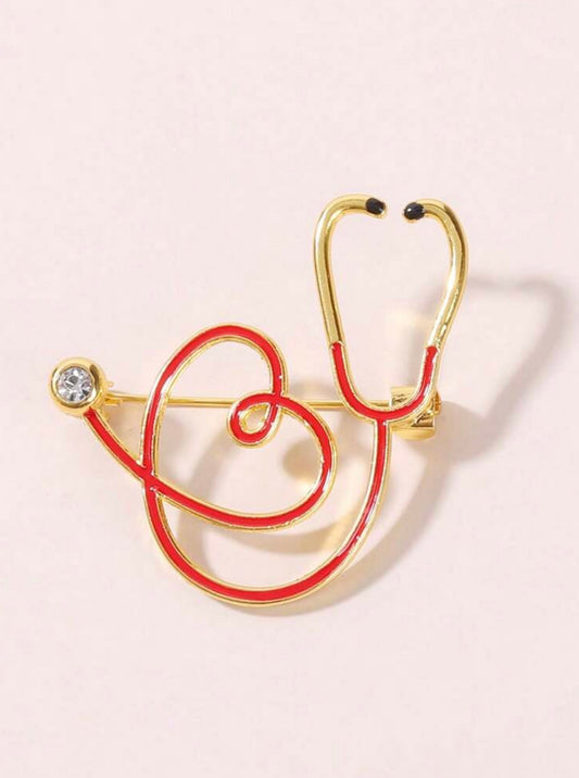 Red Stethoscope Heart Pin