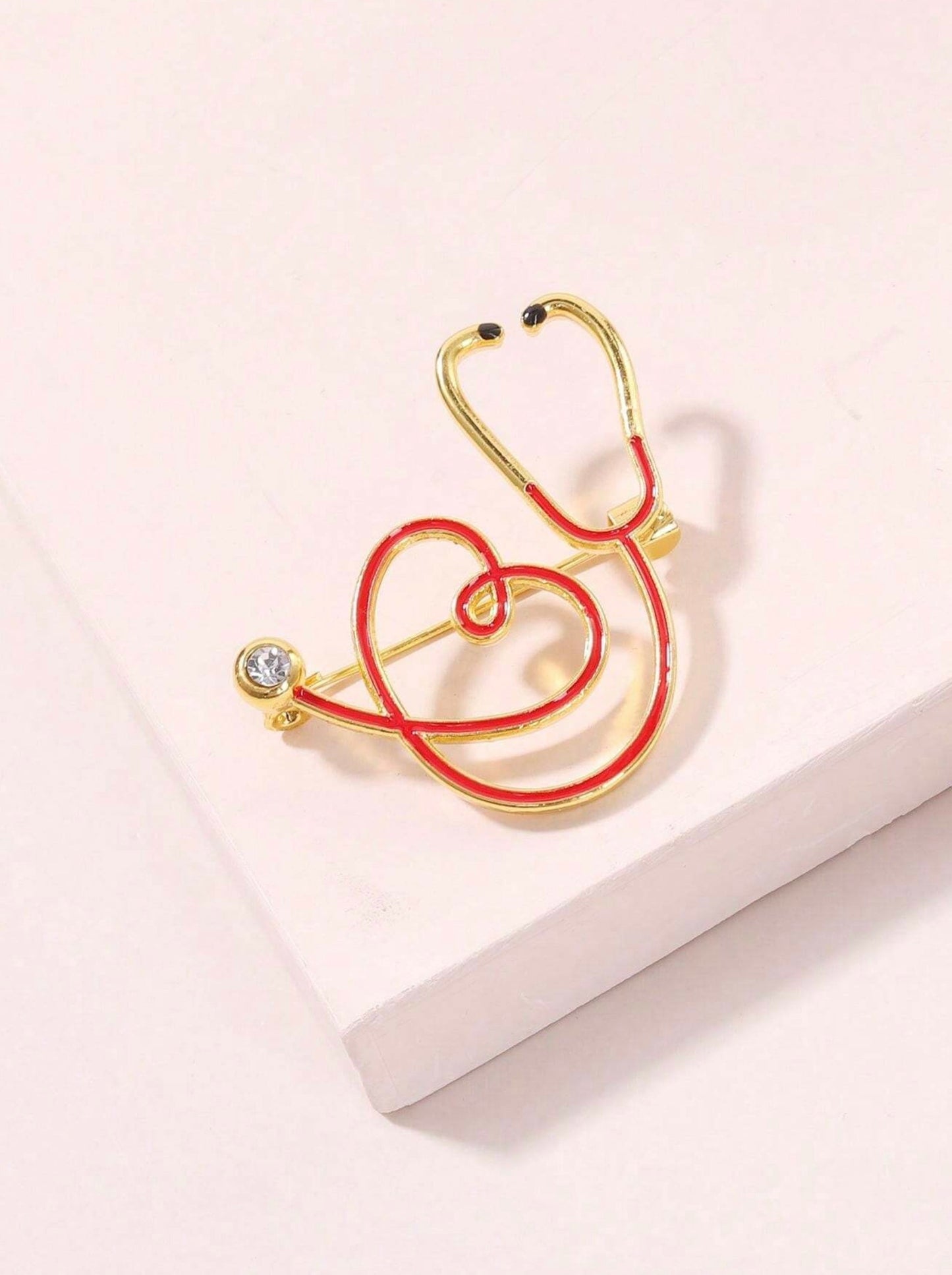 Red Stethoscope Heart Pin